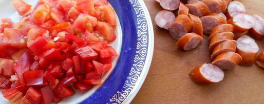 Шаг 3: супа с рисом, овощами и охотничьими колбасками