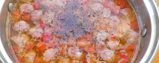 Шаг 6: супа с рисом, овощами и охотничьими колбасками