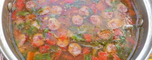 Шаг 7: супа с рисом, овощами и охотничьими колбасками