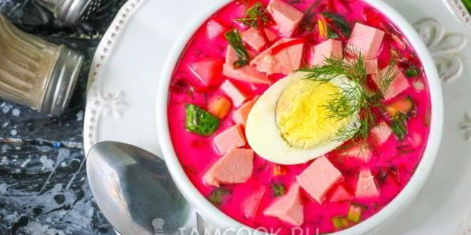 Рецепт холодного свекольника с колбасой