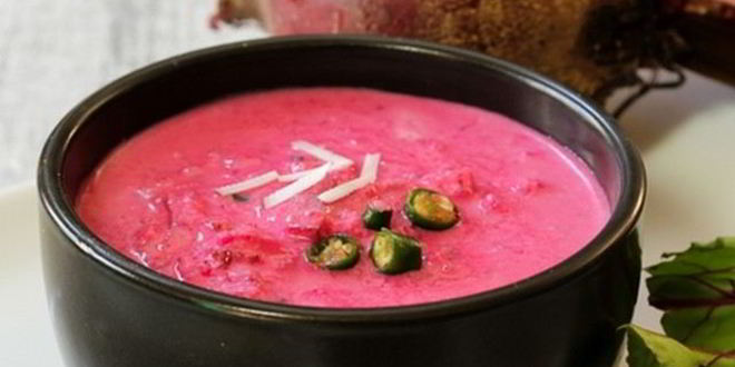 Рецепт пикантного свекольника с таном, мацони и оливками