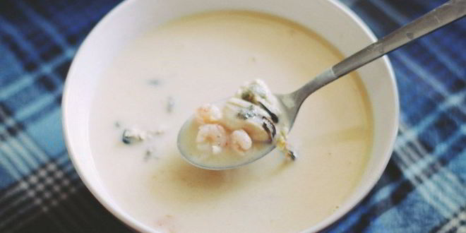 Рецепт сырного крема-супа с морепродуктами