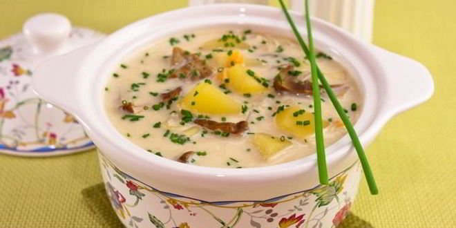 Рецепт сырного супа с белыми грибами