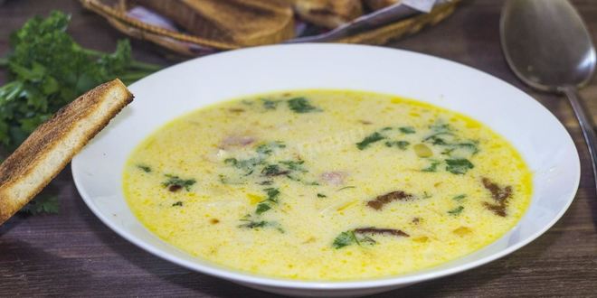 Рецепт сырного супа с копченой курицей