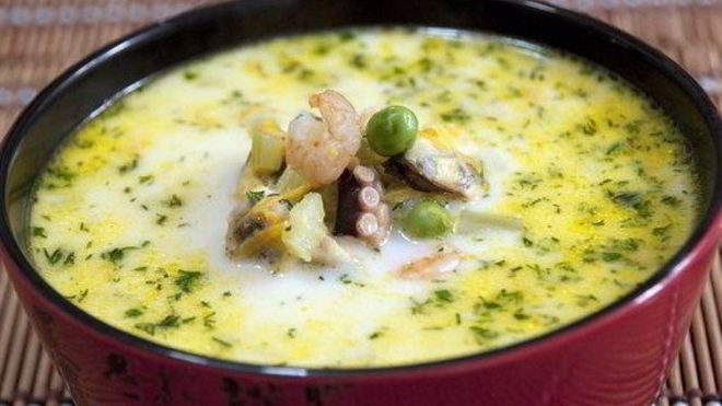 Рецепт Сырного супа с морепродуктами