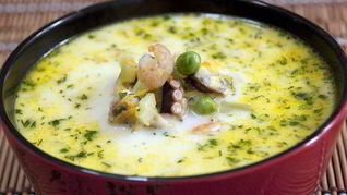 Рецепт Сырного супа с морепродуктами