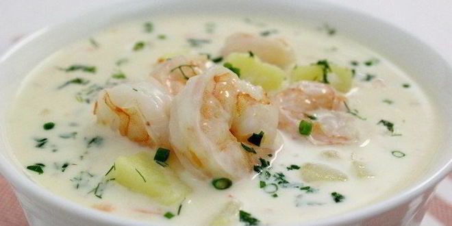 Рецепт сырного супа с овощами и креветками