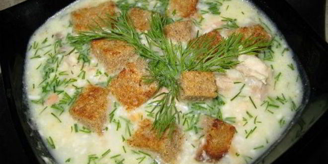 Рецепт сырного супа со сливками, ветчиной и сухариками