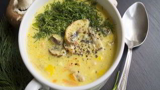 Рецепт Сырного супа со свежими грибами
