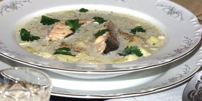 Рецепт ухи из семги со сливками