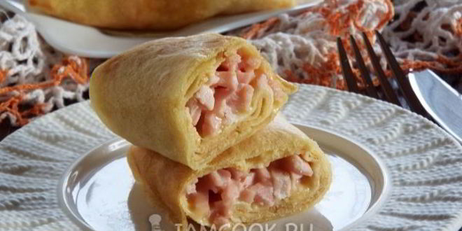 Рецепт блинчиков с ветчиной и сыром