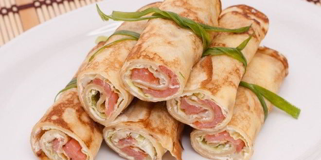 Рецепт блинов с семгой и творожным сыром