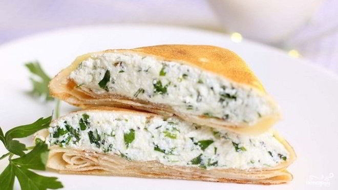 Рецепт Овсяных блинчиков с чесночно-творожной начинкой