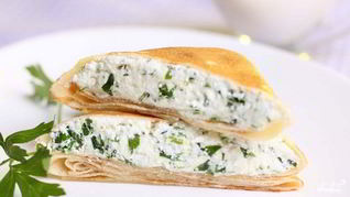 Рецепт Овсяных блинчиков с чесночно-творожной начинкой