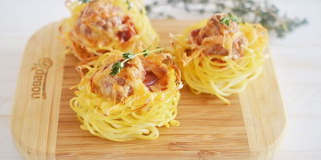 Рецепт кексиков из спагетти с фрикадельками