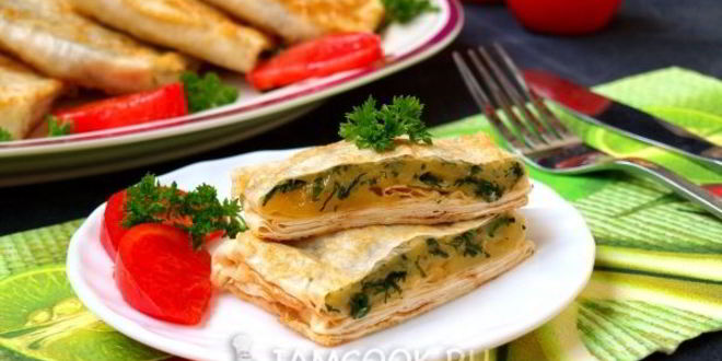 Рецепт конвертиков из лаваша с сыром и зеленью