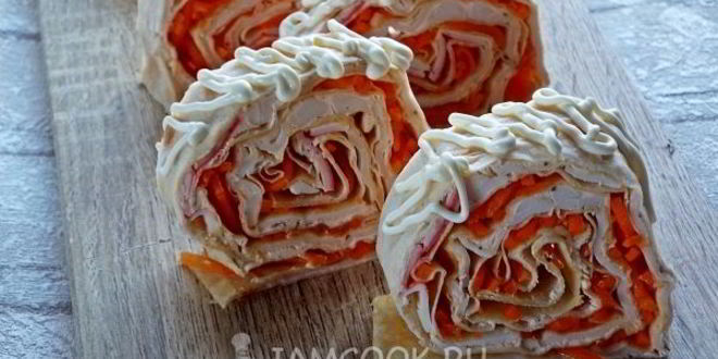 Рецепт лаваша с крабовыми палочками и корейской морковкой