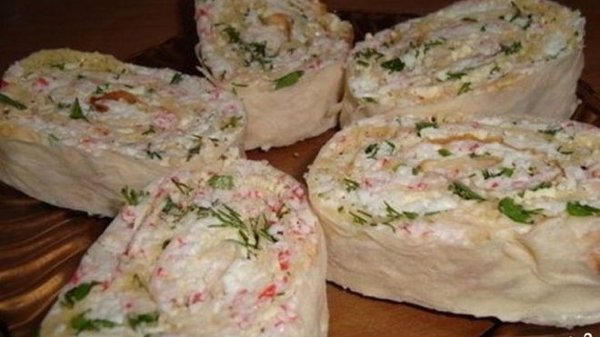 Рецепт Лаваша с крабовыми палочками и сыром