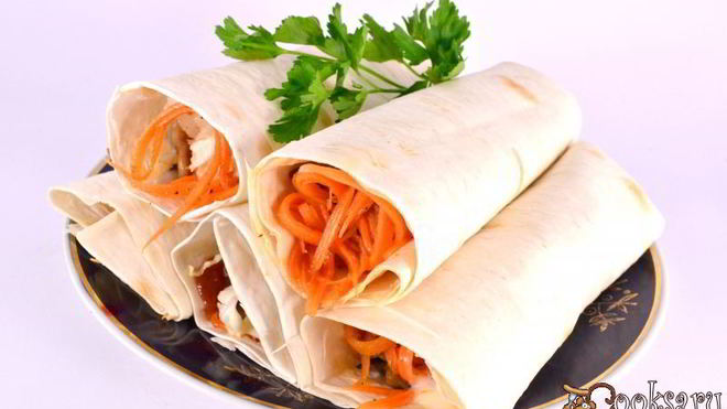 Рецепт Лаваша с курицей, грибами и корейской морковью