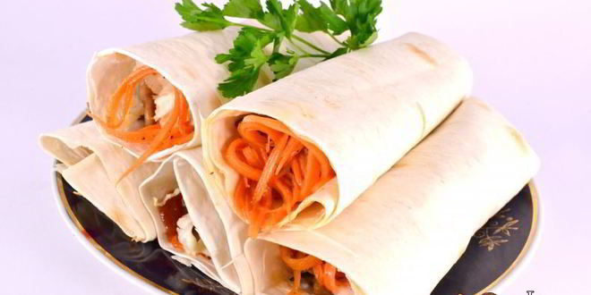 Рецепт лаваша с курицей, грибами и корейской морковью