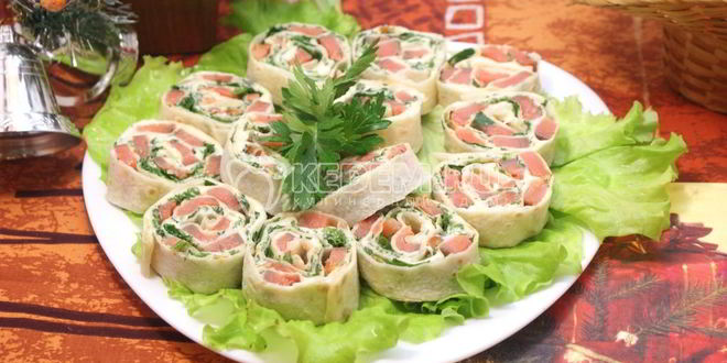 Рецепт рулетиков из лаваша с красной рыбой