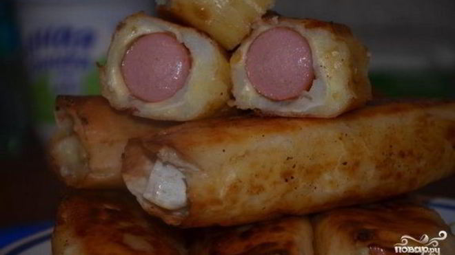 Рецепт Сосисок в лаваше с картошкой