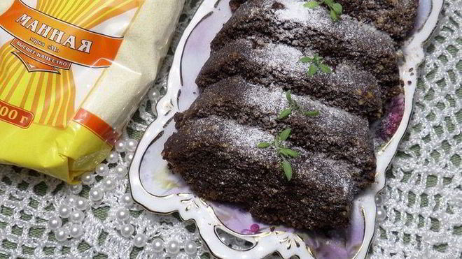 Рецепт Постного шоколадного манника с миндалем