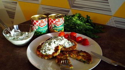 Рецепт Оладий с кукурузой и горошком