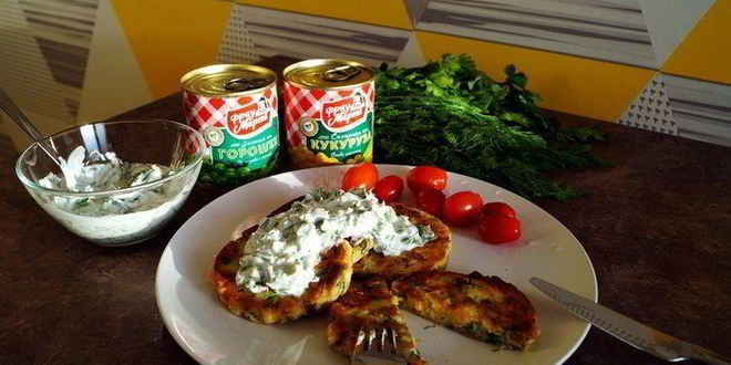 Рецепт оладий с кукурузой и горошком