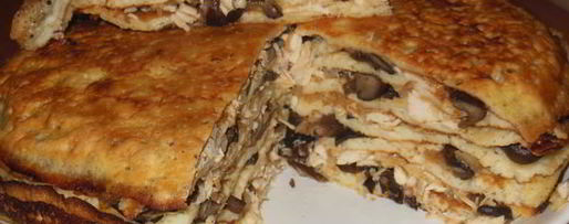 Шаг 12: блинчатого пирога с курицей, сыром и грибами