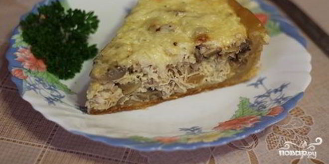 Рецепт лоранского пирога с курицей и грибами в мультиварке