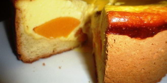 Рецепт творожно-песочного пирог с персиками