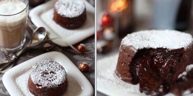 Рецепт шоколадного горячего пирожного с жидкой начинкой