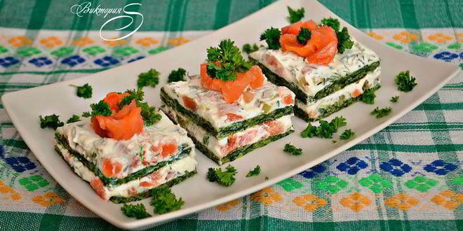 Рецепт закусочных пирожных из лосося и шпината семужкин каприз