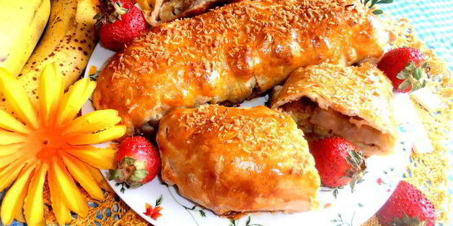 Рецепт бананового штруделя в мармеладной карамели