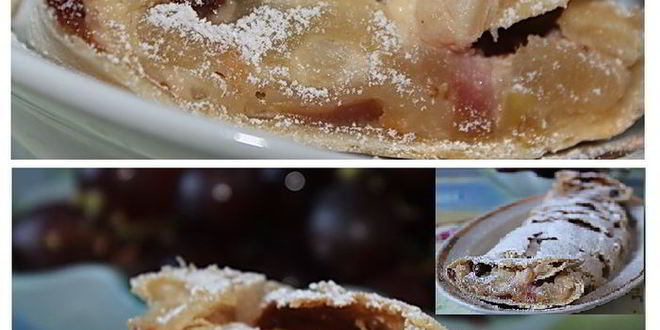 Рецепт ванильного штруделя с яблоком, сливами и творогом