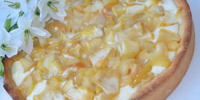 Рецепт песочного творожника с яблочной начинкой