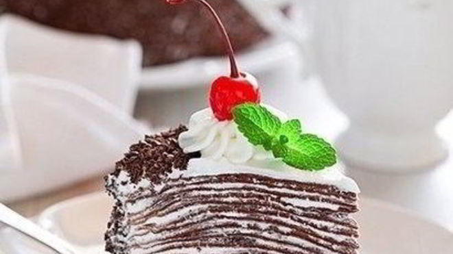 Рецепт Торта из шоколадный блинчиков со сливочно-шоколадным кремом