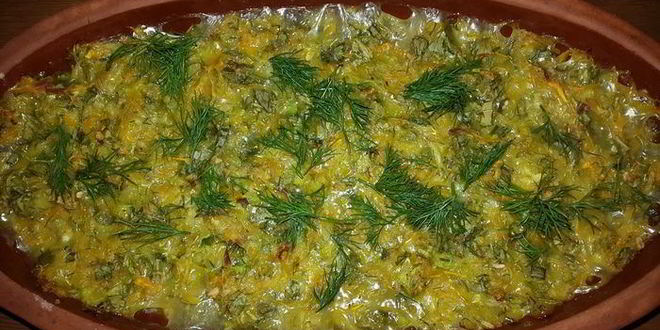 Рецепт кабачкова-тыквенной запеканка с зеленью и овсяными хлопьями