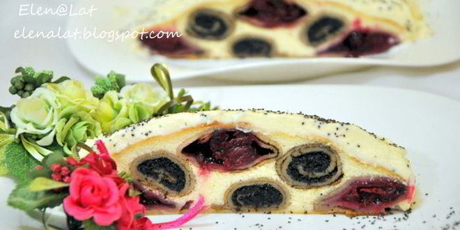 Рецепт творожной запеканки с вишней и маком