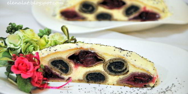 Рецепт творожной запеканки с вишней и маком