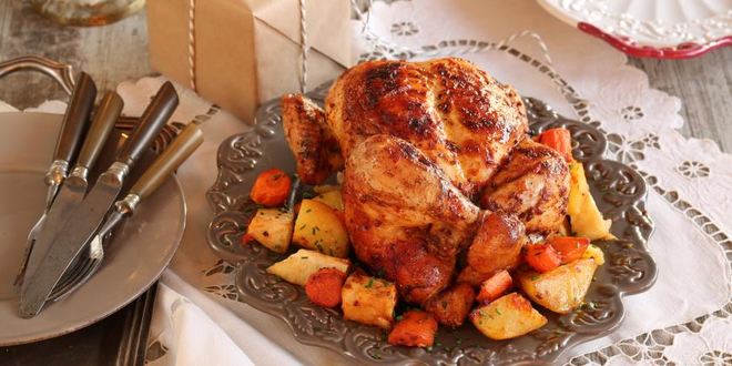 Рецепт курицы, запеченной с домашней аджикой и корнеплодами