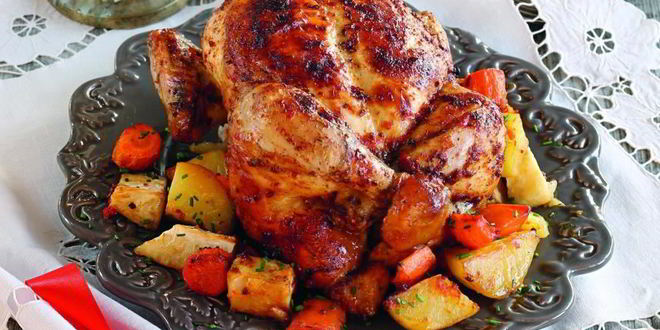 Рецепт курицы, запеченной с домашней аджикой и корнеплодами