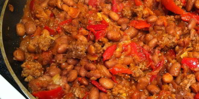 Рецепт фасоли с фаршем и лечо