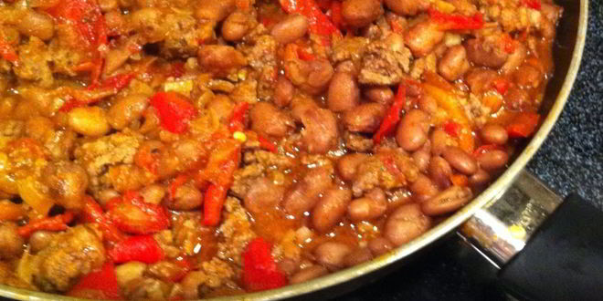 Рецепт фасоли с фаршем и лечо