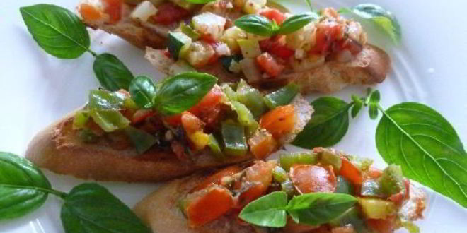 Рецепт брускетты с цуккини и болгарским перцем