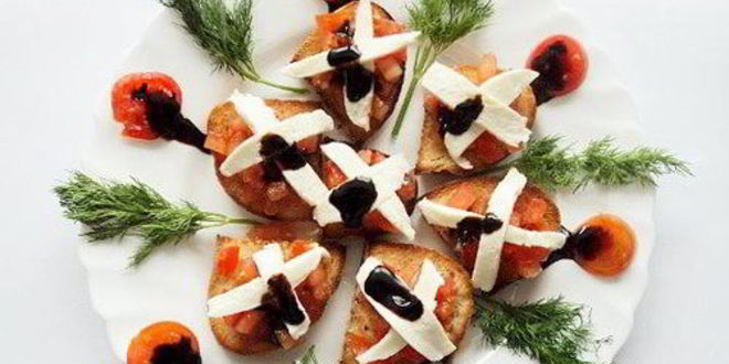 Рецепт брускетт из моцареллы unagrande и помидоров