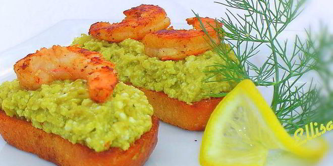 Рецепт зеленой брускетты с креветками