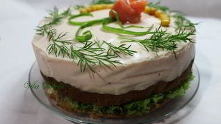 Рецепт Бутербродного торта-мусса со слабосоленым лососем и фетой