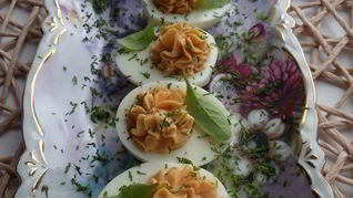 Рецепт Яиц, фаршированных крабовыми палочками